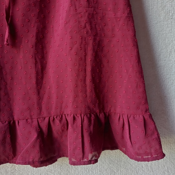 Lulu's Daydream Wine Red Swiss Dot Ruffled Dress XS - Picture 11 of 14